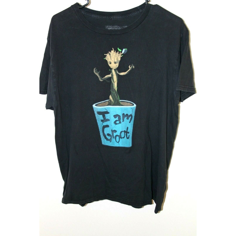 Marvel Guardians of the Galaxy I Am Groot In A Pot Large Black Short Sleeve